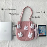 Corduroy Shoulder Bag Cartoon Rabbit Tote Large Handbags