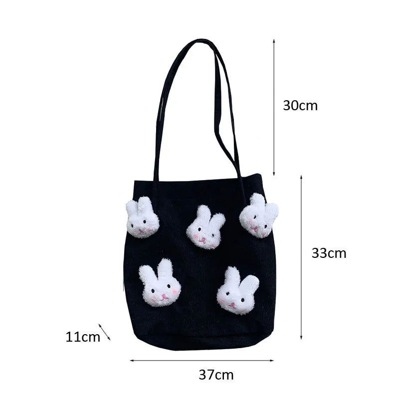 Corduroy Shoulder Bag Cartoon Rabbit Tote Large Handbags