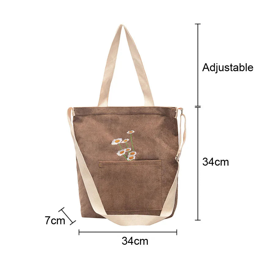 Corduroy Shoulder Messenger Bag Canvas Ladies Casual Totes Shopping Bags