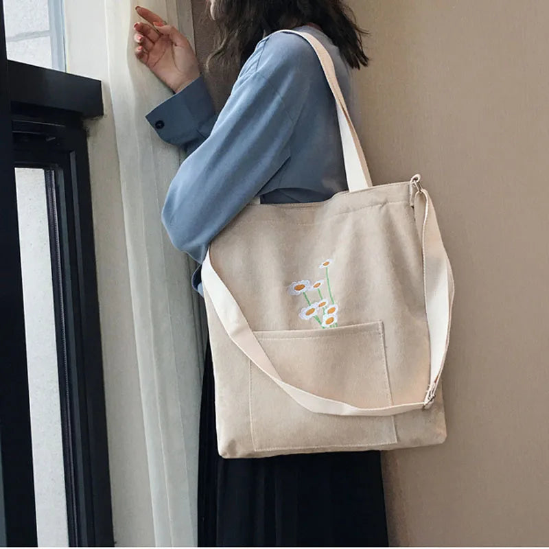 Corduroy Shoulder Messenger Bag Canvas Ladies Casual Totes Shopping Bags