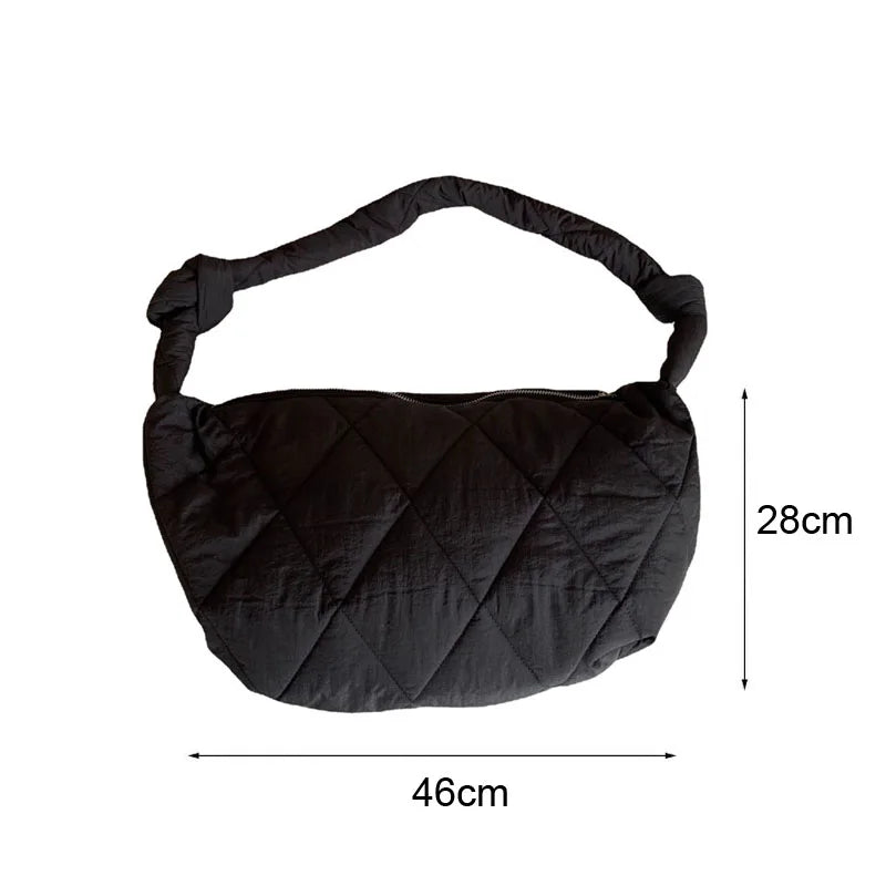 Large Capacity Nylon Shoulder Bag Vintage Tote Handbag with Zipper