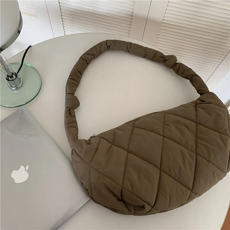Large Capacity Nylon Shoulder Bag Vintage Tote Handbag with Zipper