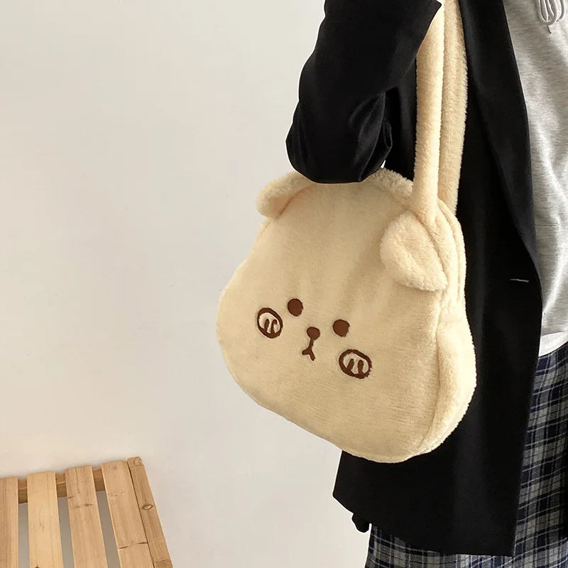 Women's Plush Bear Shoulder Bag Autumn Winter Lady Handbag