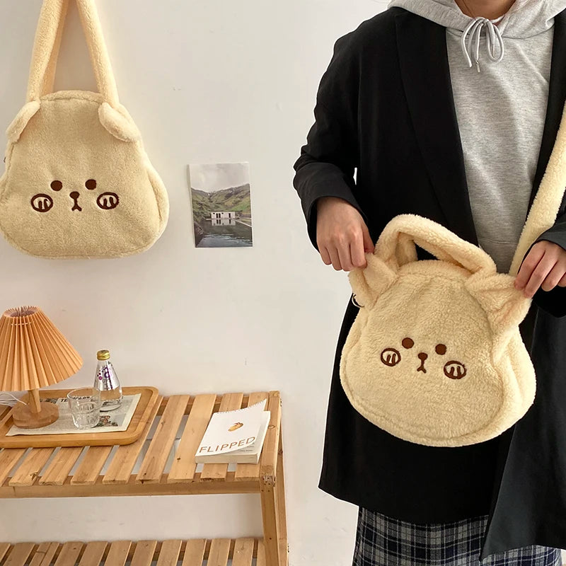 Women's Plush Bear Shoulder Bag Autumn Winter Lady Handbag