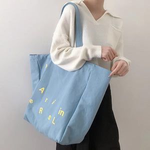 Women's Cotton Canvas Shoulder Bag Casual Tote Bags