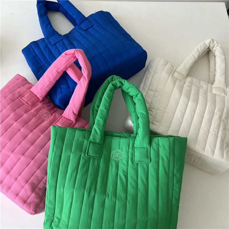 Women's Space Cotton Soft Handbag Vertical Striation Square Casual Tote