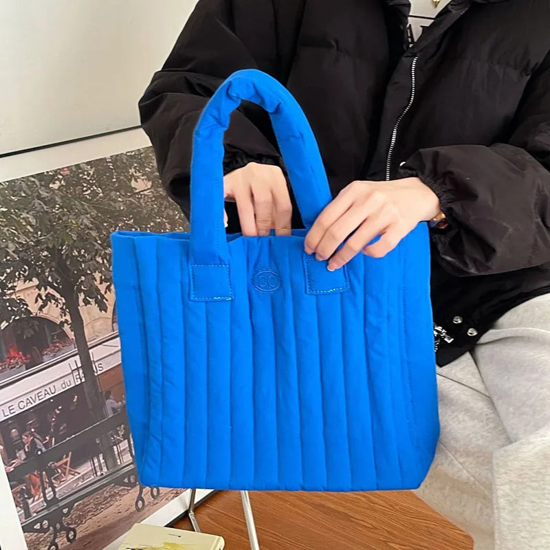 Women's Space Cotton Soft Handbag Vertical Striation Square Casual Tote