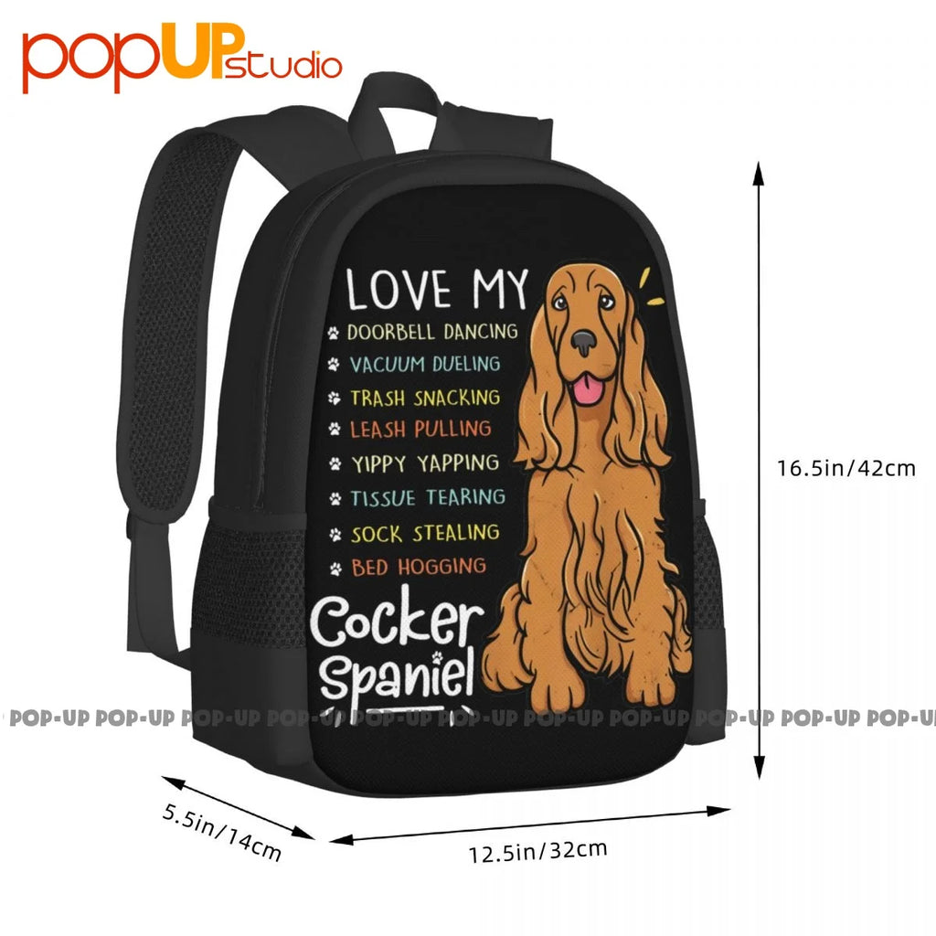 Cocker Spaniel Dog Backpack Large Capacity Travel Shoe Bag 3D Printing