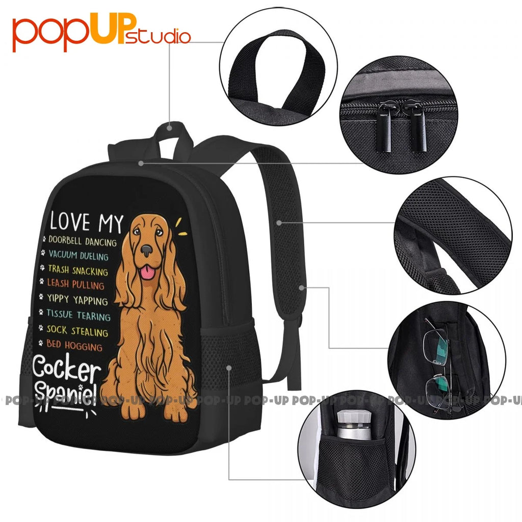 Cocker Spaniel Dog Backpack Large Capacity Travel Shoe Bag 3D Printing