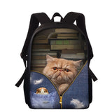 15 Inch Cowboy Pocket Cat Printing Backpack Kids Schoolbag
