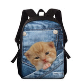 15 Inch Cowboy Pocket Cat Printing Backpack Kids Schoolbag