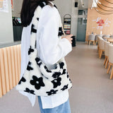 Women Flower Pattern Shoulder Bags Cow Print Bucket Bags Love Heart Handbag