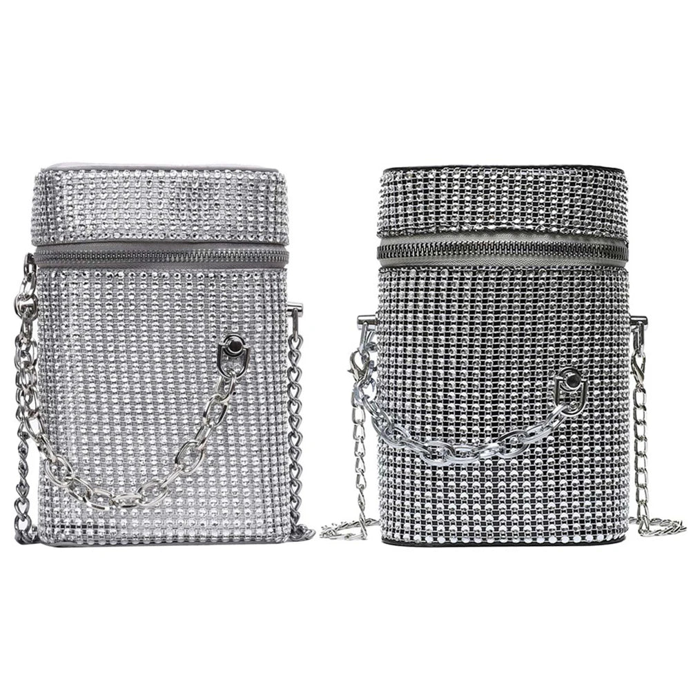 INS Women's Diamond Bucket Handbag Rhinestone Crystal Chain Shoulder Bag