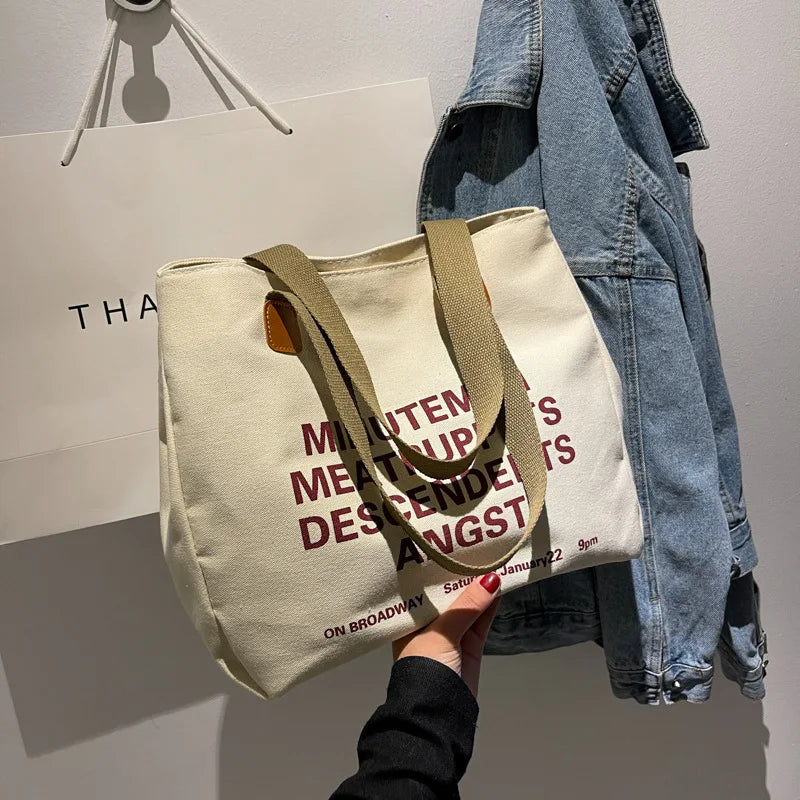 Niche Canvas Bag for Women Letter Hit Shoulder Bag Large Capacity Shopping Bag