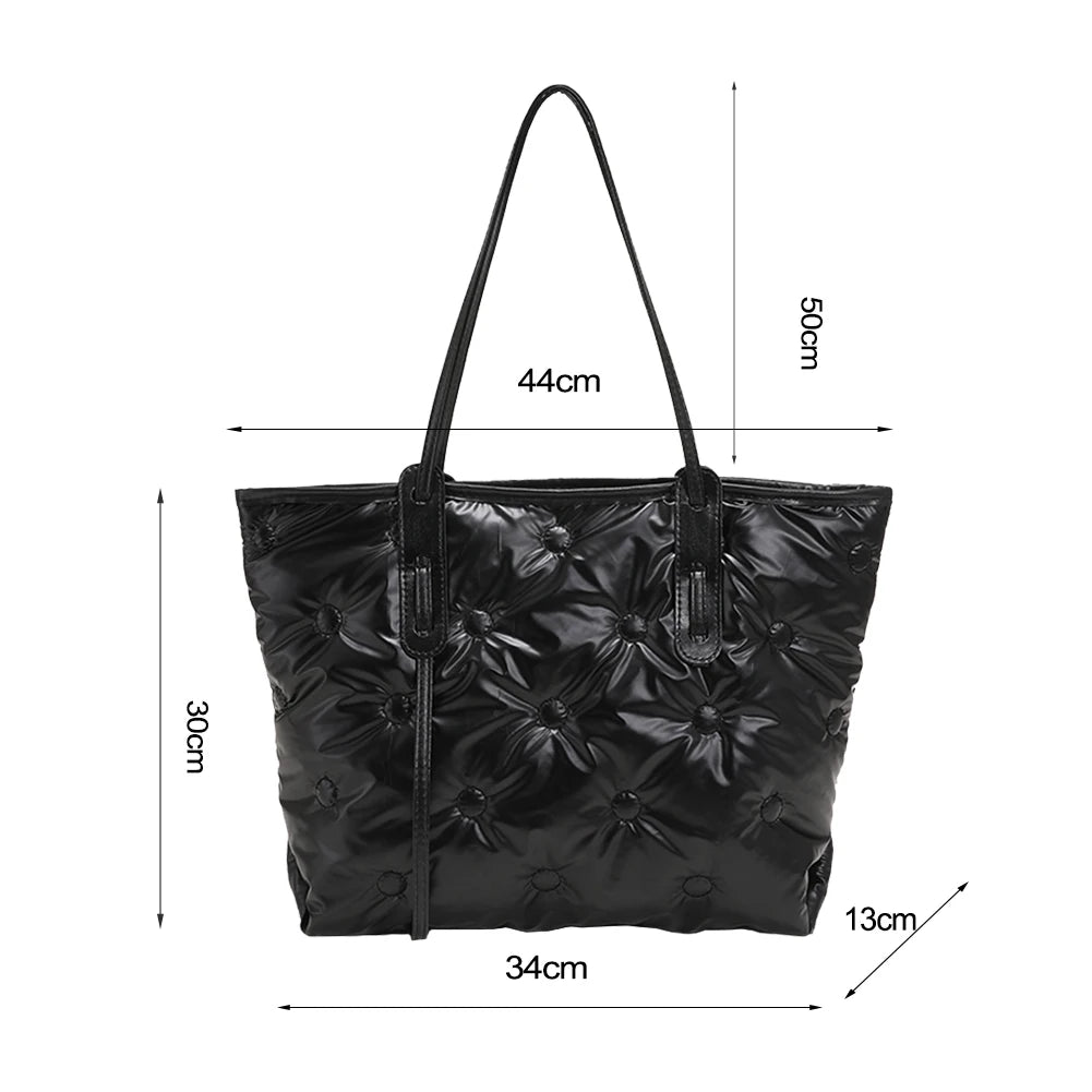 Winter Down Bags Feather Space Cotton Padded Handbags Women Solid Quilted Bucket