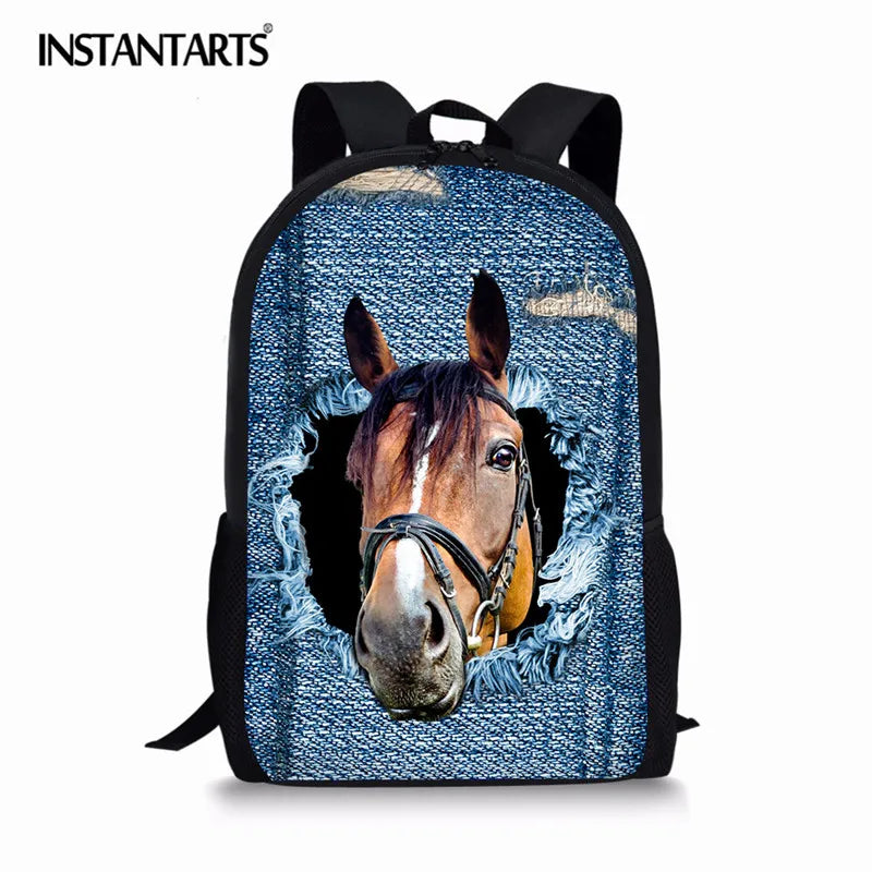 Denim Cat Printed School Bag for Teenagers