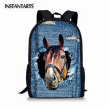 Denim Cat Printed School Bag for Teenagers