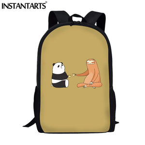 Cartoon Panda & Sloth School Bags for Teens Students Book Bag