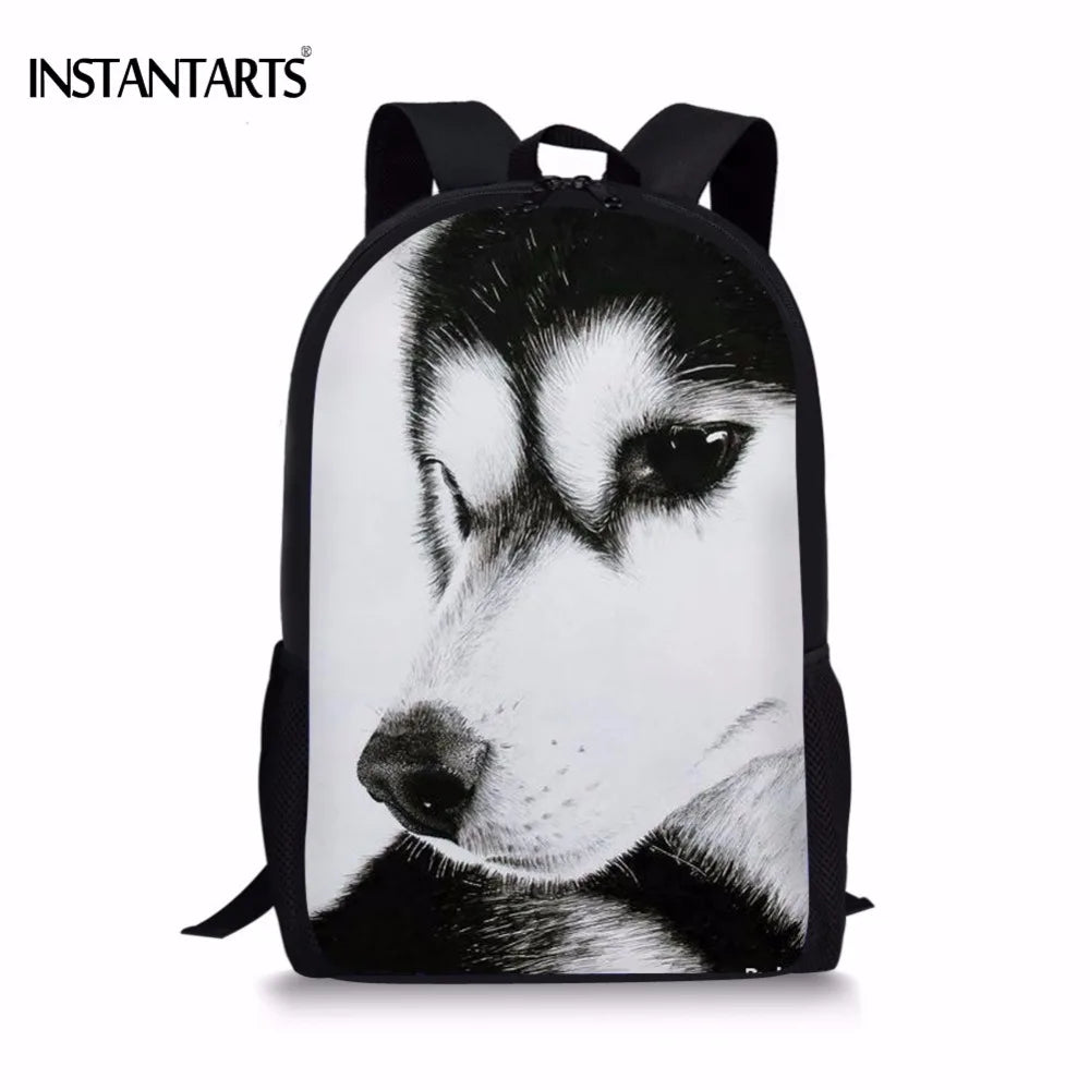 3D Husky Print School Backpack for Teens