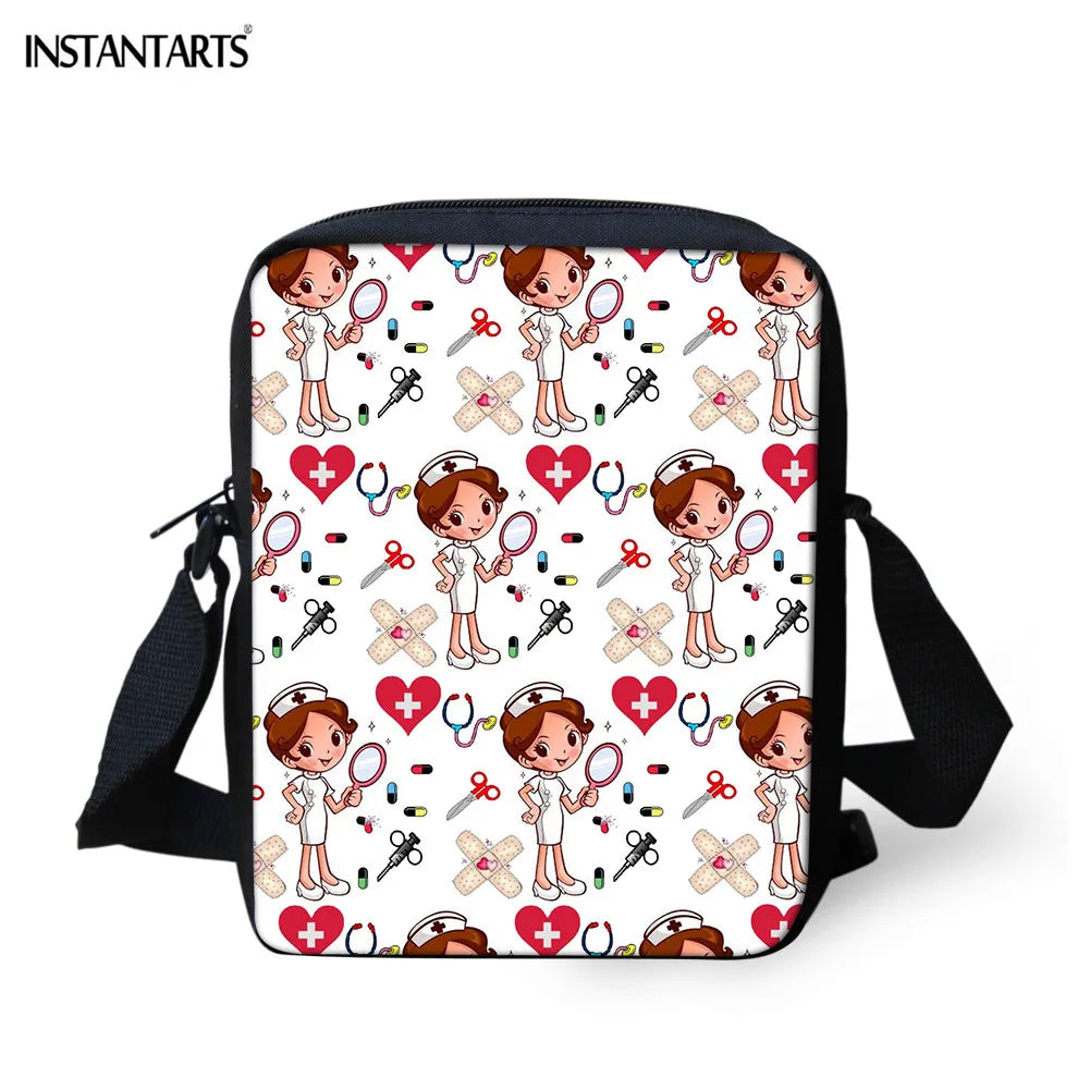 Cartoon Nurse Print Messenger Bag Women Casual Flap Small Shoulder Bags