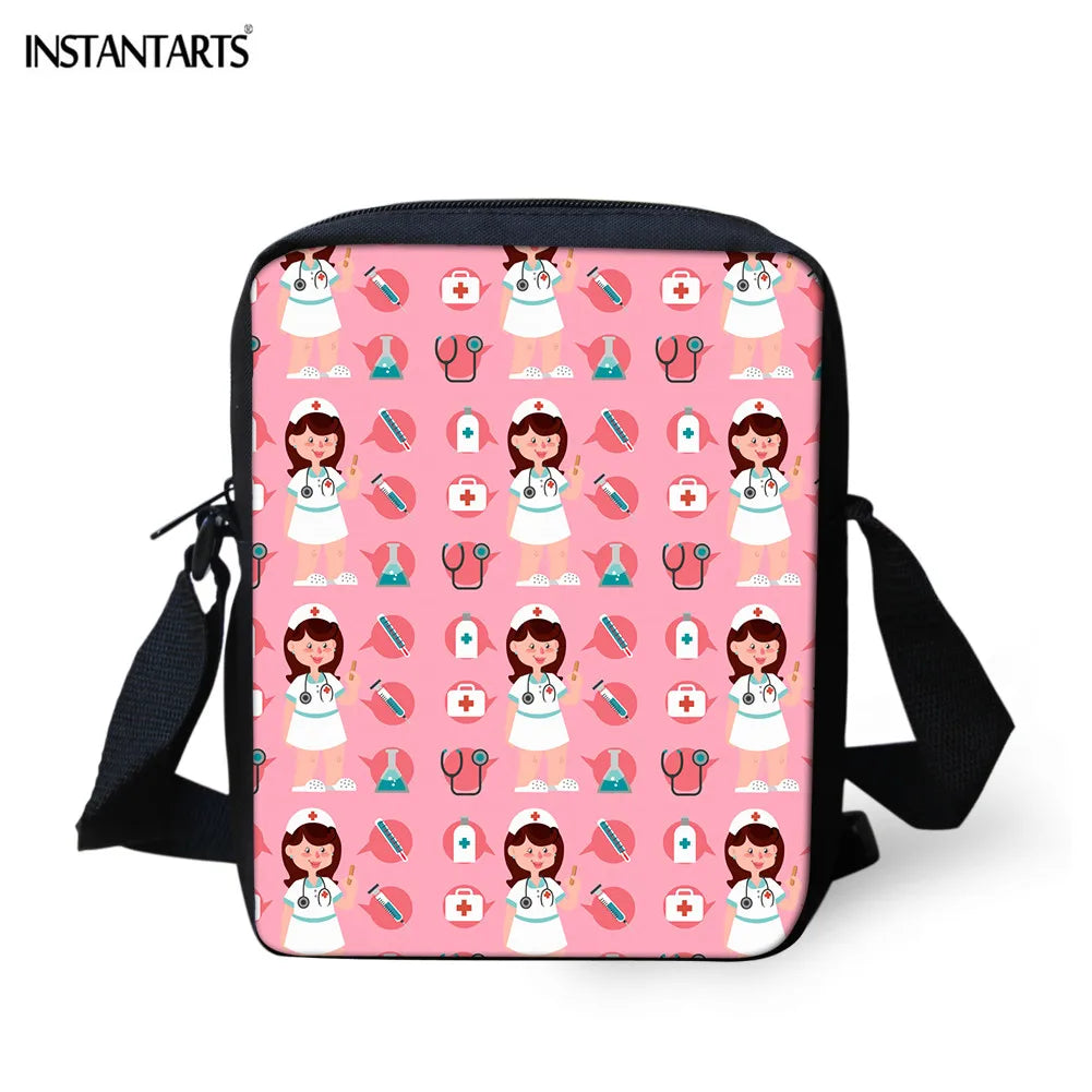 Cartoon Nurse Print Messenger Bag Women Casual Flap Small Shoulder Bags