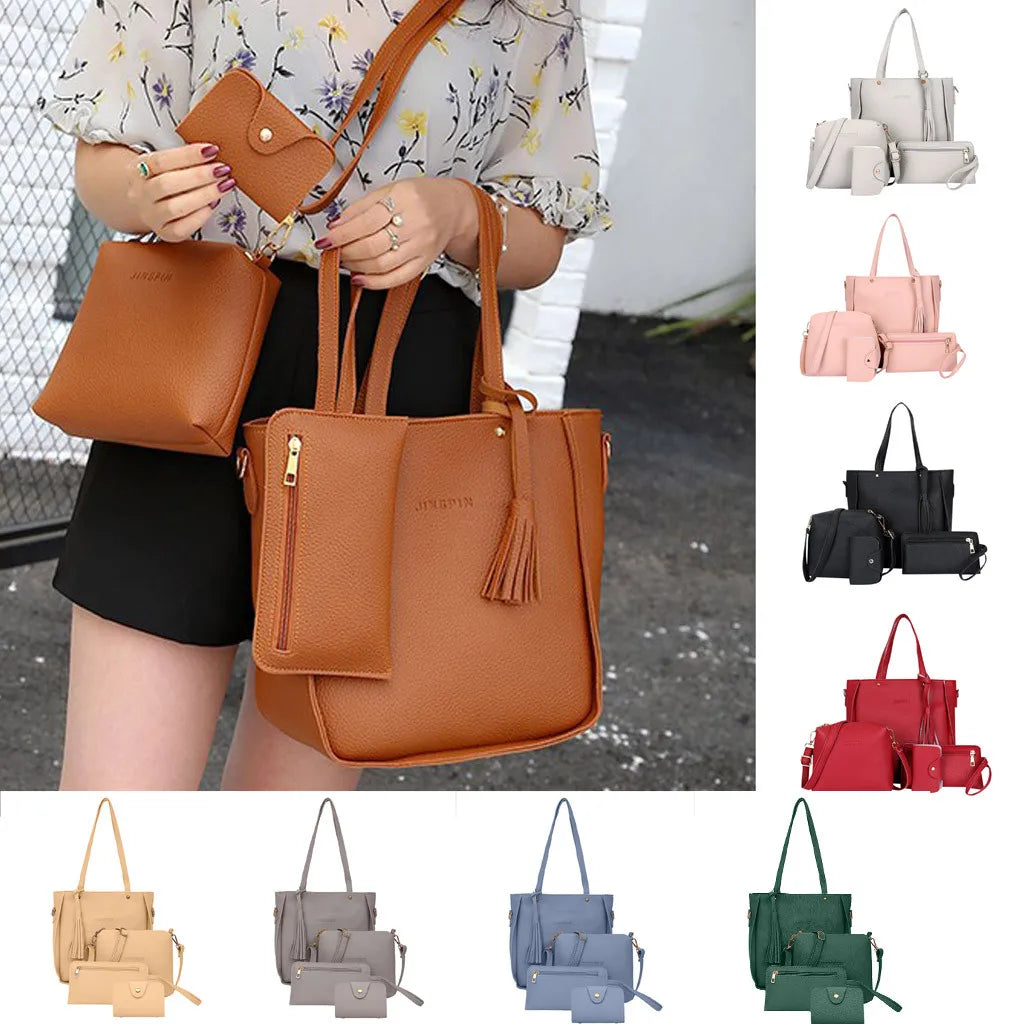 4pcs Woman Bag Set Female Purse and Handbag Four-Piece Shoulder Bag Tote