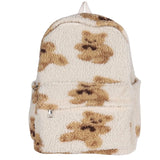 Lamb Hair Backpack Women School Bags For Teenage Girls Bears Print Bagpack