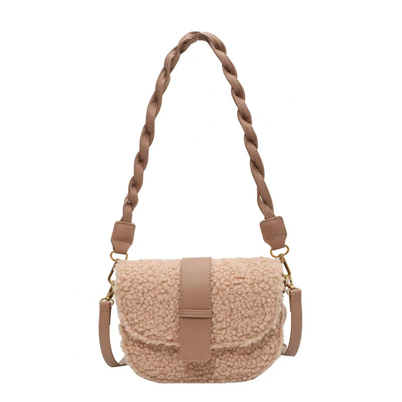 Lambwool Shoulder Bag Plush Saddle Handbag Casual Messenger Crossbody Bags
