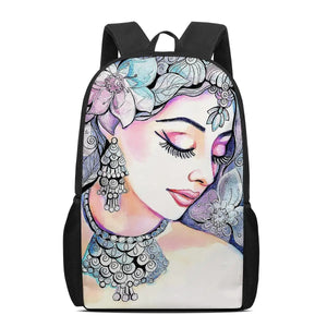 Indian Bride Flower Print School Bags Casual Student Boys Girls Cartoon Bookbags
