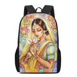 Indian Bride Flower Print School Bags Casual Student Boys Girls Cartoon Bookbags