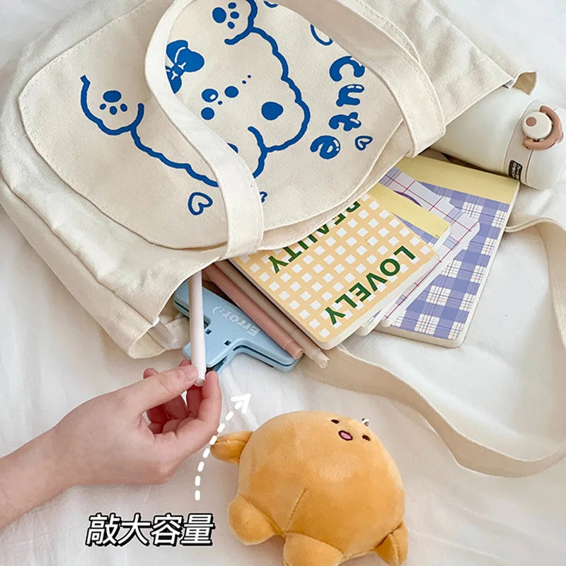 Casual Canvas Shoulder Bag for Girls - Larger Capacity Tote