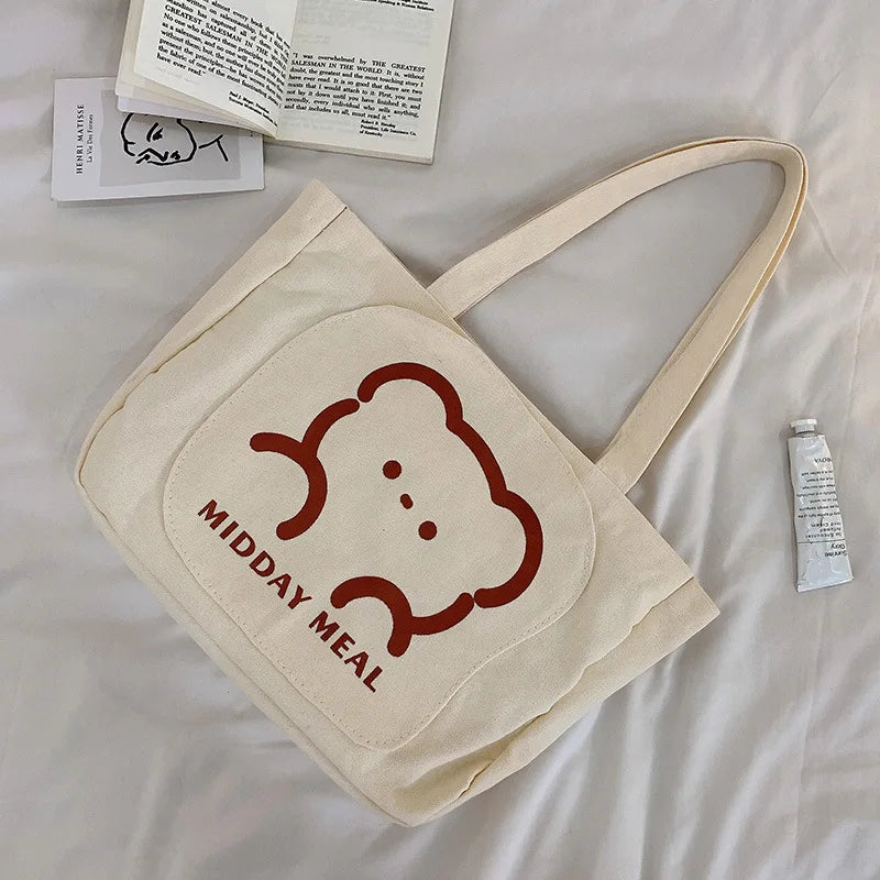 Casual Canvas Shoulder Bag for Girls - Larger Capacity Tote