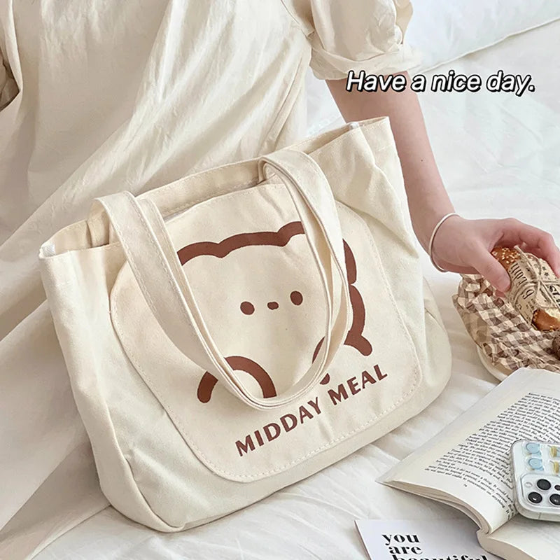 Casual Canvas Shoulder Bag for Girls - Larger Capacity Tote