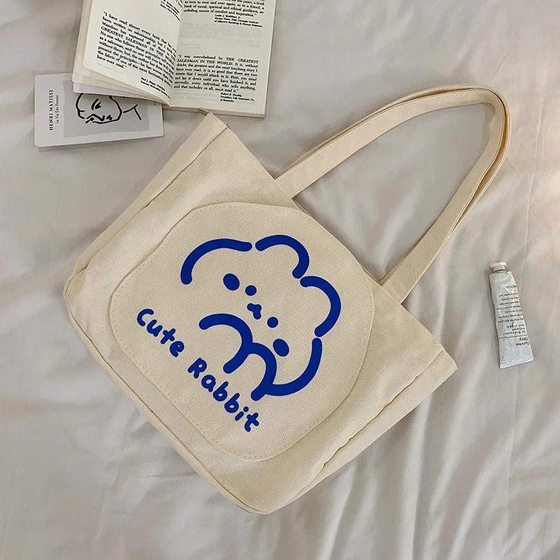 Casual Canvas Shoulder Bag for Girls - Larger Capacity Tote