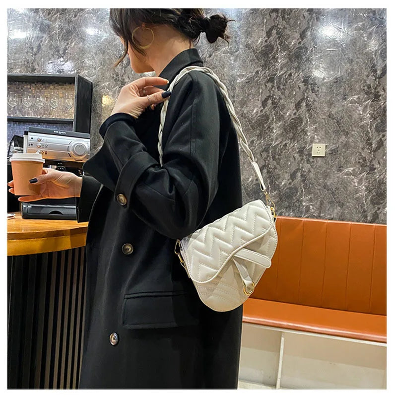 Ins Solid Embroidery Thread Saddle Bag Women's Adjustable Shoulder Strap