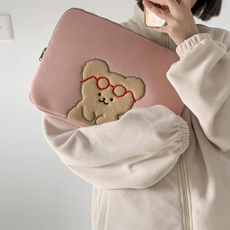 Ins Korea IPad Pouch for IPad Pro Air Cartoon Bear Sleeve Case Bag 11 13 15 Inch