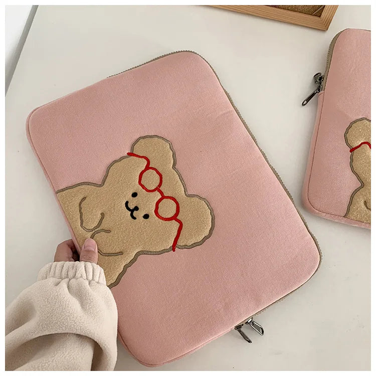 Ins Korea IPad Pouch for IPad Pro Air Cartoon Bear Sleeve Case Bag 11 13 15 Inch