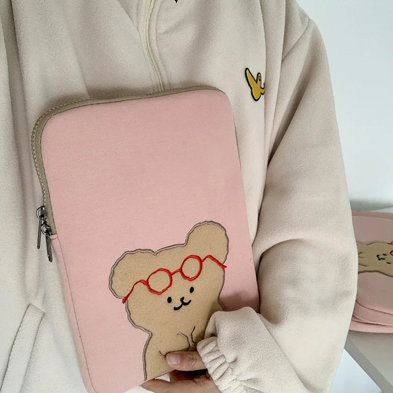 Ins Korea IPad Pouch for IPad Pro Air Cartoon Bear Sleeve Case Bag 11 13 15 Inch