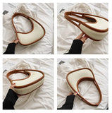 Irregular Shaped Women Shoulder Bags PU Canvas Patchwork Tote Clutch Handbag