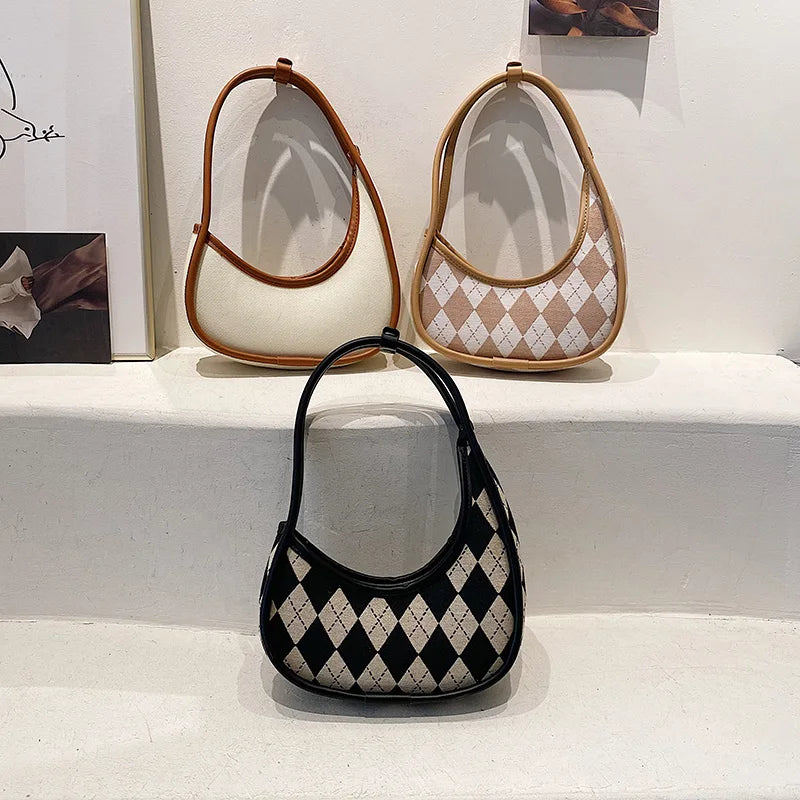 Irregular Shaped Women Shoulder Bags PU Canvas Patchwork Tote Clutch Handbag