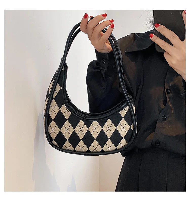 Irregular Shaped Women Shoulder Bags PU Canvas Patchwork Tote Clutch Handbag