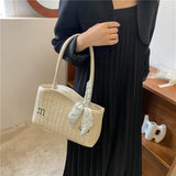 Straw Shoulder Bag with Scarf Beach Summer Handbags
