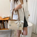 Straw Shoulder Bag with Scarf Beach Summer Handbags