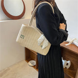 Straw Shoulder Bag with Scarf Woven Tote Handbag