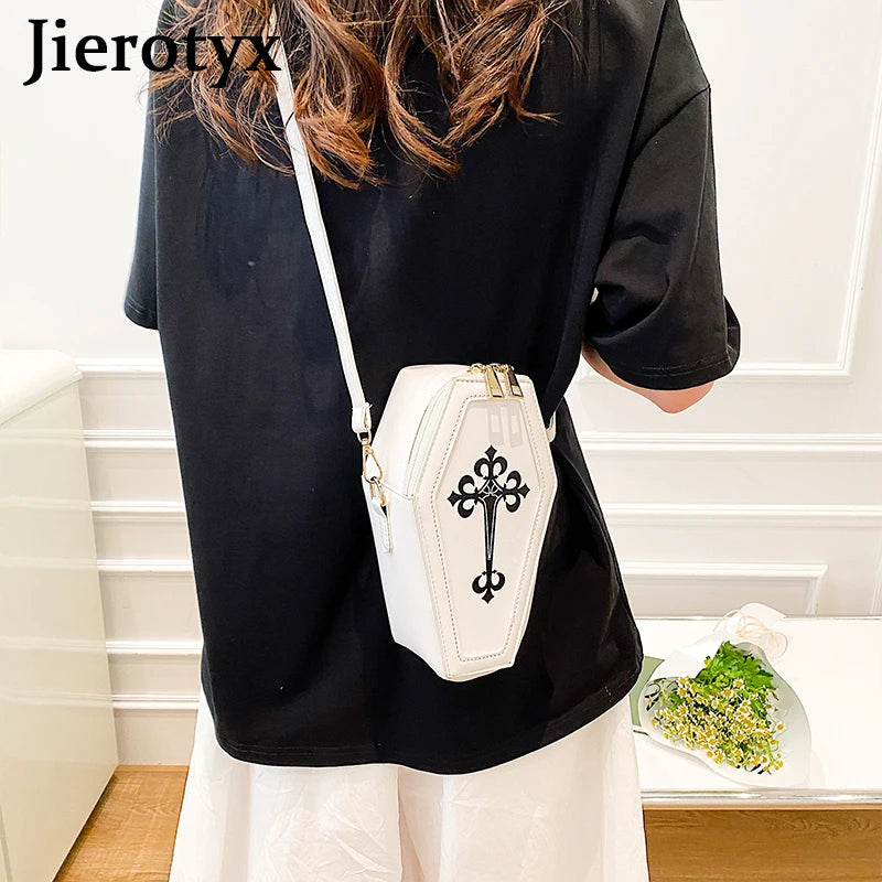 Gothic Cross Coffin Shape Red Shoulder Bag