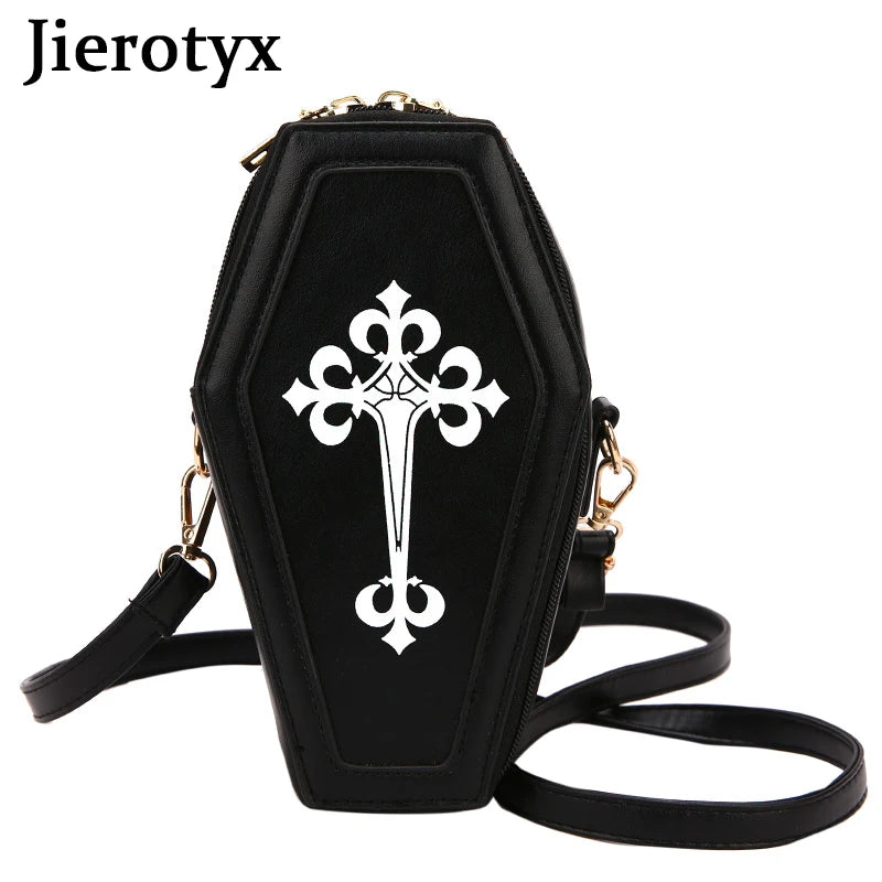 Gothic Cross Coffin Shape Red Shoulder Bag