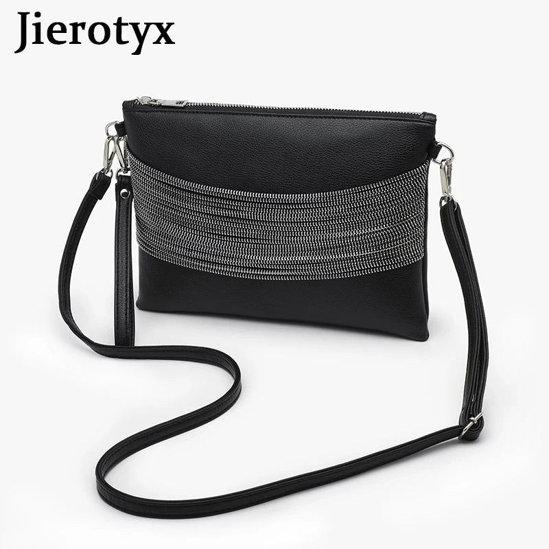 Tassel Chain Leather Envelope Clutch Crossbody Bag