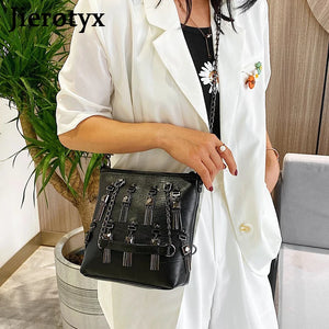 Retro Rivet Tassel Shoulder Bag for Women Chain Small Bag
