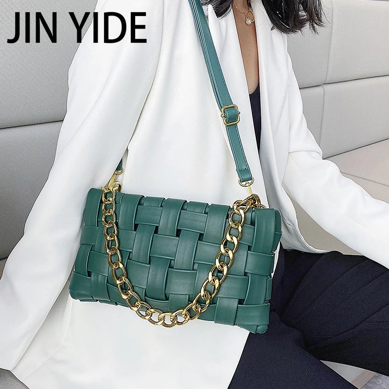 Crucious Leather Messenger Bag for Women with Chain Shoulder Strap