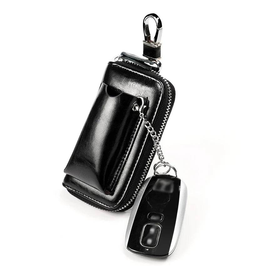 JNKET Retro Cow Leather Keychain Bag Key Case Zipper Key Bag